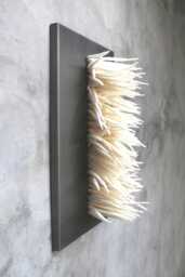 Neutral Wool Fiber Wall Art Modern Wabi Sabi Sculpture, Long Narrow Wall Art - thumbnail 1