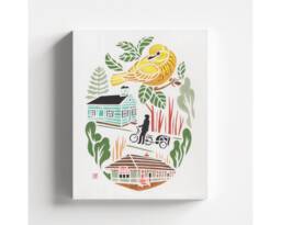 Bird Painting Yellow Warbler in Millerton, Harlem Valley Rail Trail - Wood Panel 10x8 - thumbnail 1