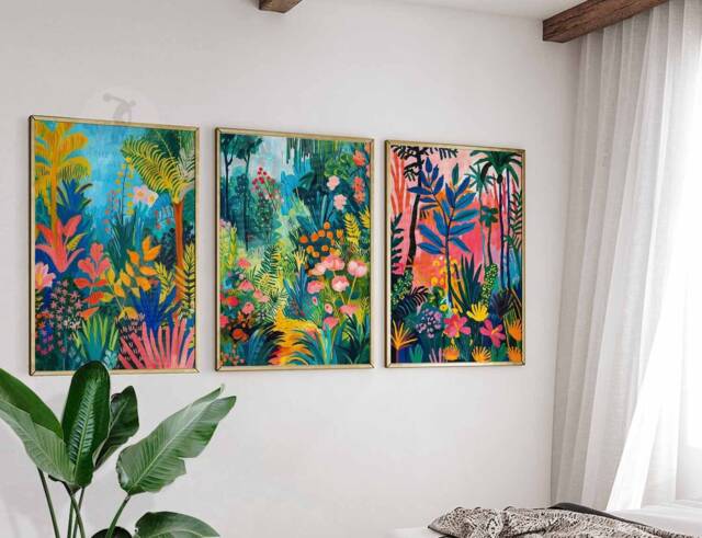 Henri Rousseau Floral Set Of 3 Posters, Boho Wall Print, Botanical Art, Tropical Decor, Jungle Aesthetic, Art - image 1