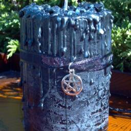 Midnight Spell Candle, Black Scented Candle With Silver Pentagram Charm - thumbnail 2