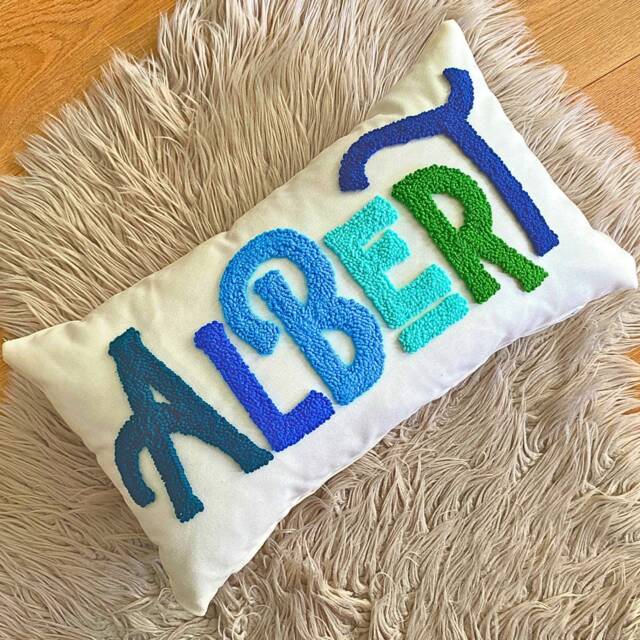 Punch Needle Name Pillow, Embroidery Cushion, Gift For Kids, Custom Throw Anniversary Decor Idea, Niece, Nephew - image 1