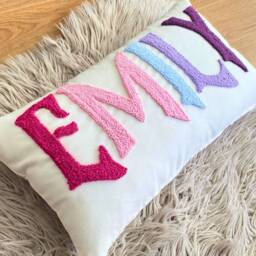 Punch Needle Name Pillow, Embroidery Cushion, Gift For Kids, Custom Throw Anniversary Decor Idea, Niece, Nephew - thumbnail 3