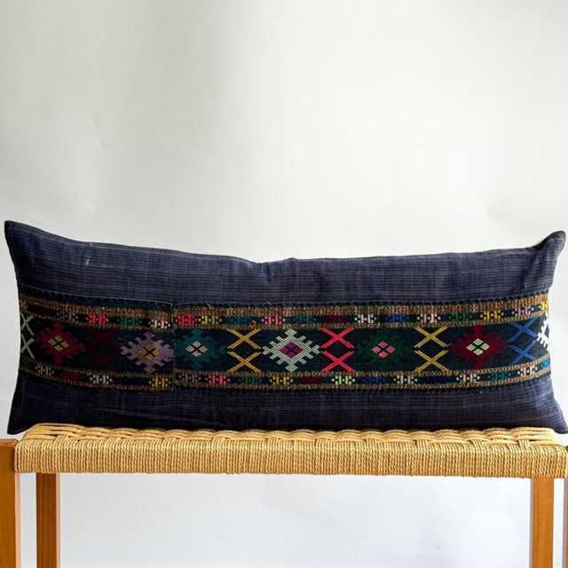 Vintage Hmong Hemp Pillow Handwoven Tribal Textile, Navy Batik - image 1