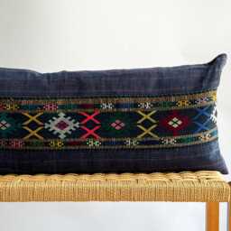 Vintage Hmong Hemp Pillow Handwoven Tribal Textile, Navy Batik - thumbnail 2