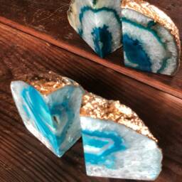 Teal Agate 24Ct Gold Edge Microcrystalline Quartz Premium Bookends Ornament Gift Pair - thumbnail 3