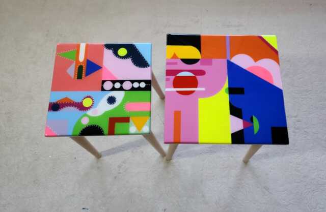 Abstract Pop Art Resin Coffee Table Set Colorful Eclectic Accent Tables - image 1