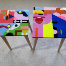 Abstract Pop Art Resin Coffee Table Set Colorful Eclectic Accent Tables - thumbnail 2