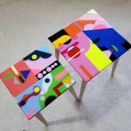 Abstract Pop Art Resin Coffee Table Set Colorful Eclectic Accent Tables - thumbnail 3