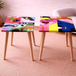 Abstract Pop Art Resin Coffee Table Set Colorful Eclectic Accent Tables - thumbnail 4