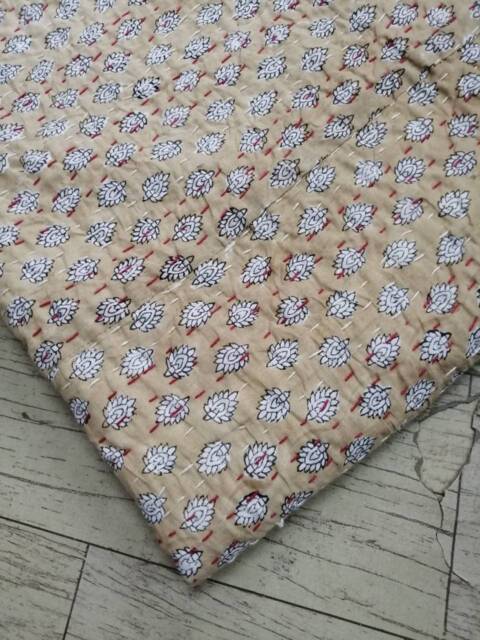Gray Handmade Kantha Quilt Indian Cotton Bedding Throw - image 1