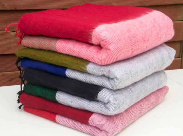 Hand-Loomed Yak Wool Blanket Soft Striped Shawl Wrap, Nepal - image 1