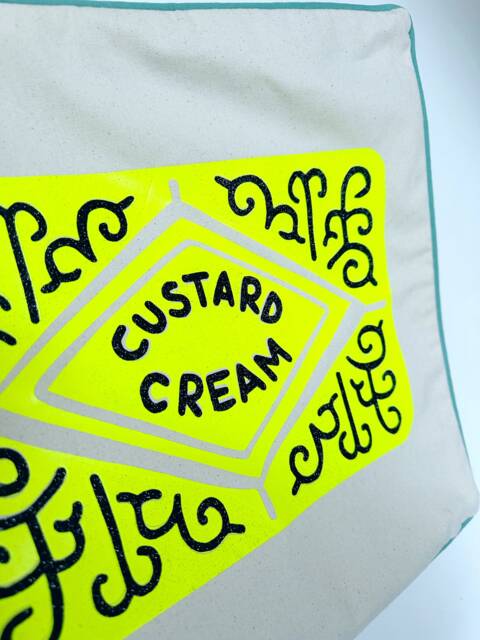 Neon Custard Cream Cotton Cushion Cover - Funky Glitter Design - image 1