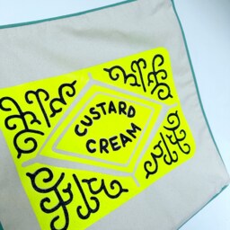 Neon Custard Cream Cotton Cushion Cover - Funky Glitter Design - thumbnail 2