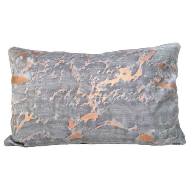 Lumbar Throw Pillow Cushion Cover in Fortuny Fabric Black, Grey & Copper Marmo Pattern - Made Italy - image 1