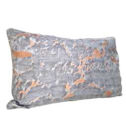 Lumbar Throw Pillow Cushion Cover in Fortuny Fabric Black, Grey & Copper Marmo Pattern - Made Italy - thumbnail 3
