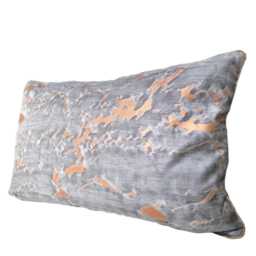Lumbar Throw Pillow Cushion Cover in Fortuny Fabric Black, Grey & Copper Marmo Pattern - Made Italy - thumbnail 4