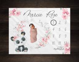 Panda Baby Milestone Blanket, Bear Shower Gift, Keepsake Nursery Gm11 - thumbnail 1