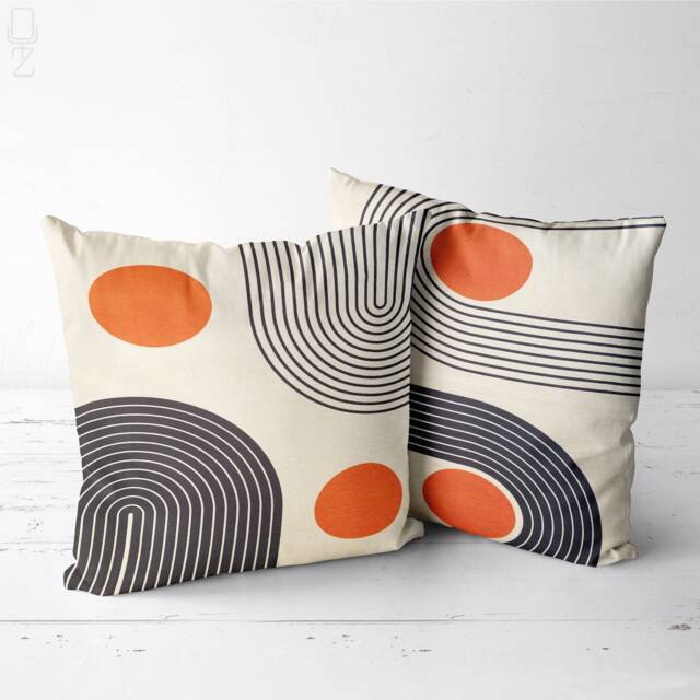Abstract Velvet Cushion Cover Set Orange & Black Geometric Pillows - image 1