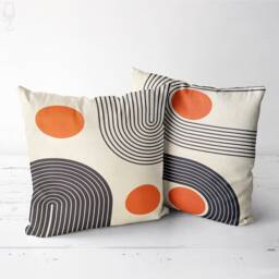 Abstract Velvet Cushion Cover Set Orange & Black Geometric Pillows - thumbnail 1