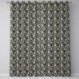 Elegant Ivory Floral Black Background Seamless Pattern Readymade Eyelet Ring Top Thermal 100% Blackout Curtains - thumbnail 2
