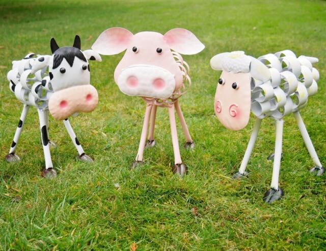 Pig, Sheep & Cow Metal Garden Sculptures - Farmyard Animal Home Gifts Ornament Pig - image 1