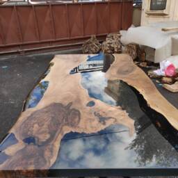 "Walnut Dining Table, Epoxy River Custom 76"" X 38" - thumbnail 2