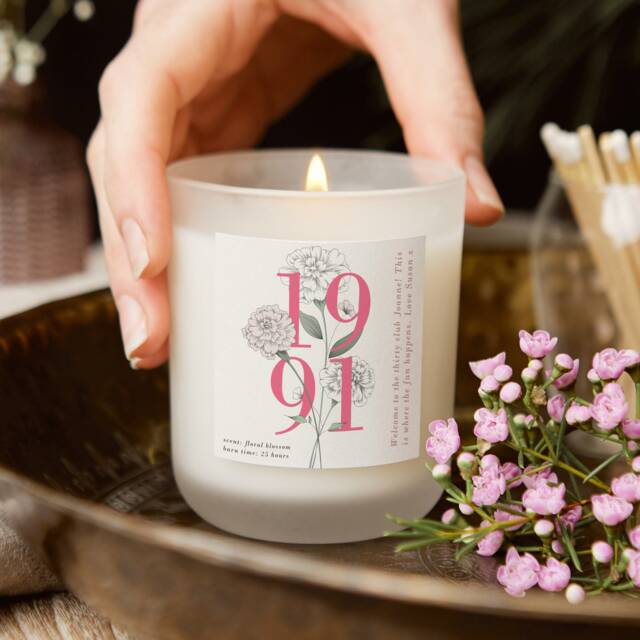 Personalised 30Th Birthday Candle Floral Birth Year, Soy Wax - image 1