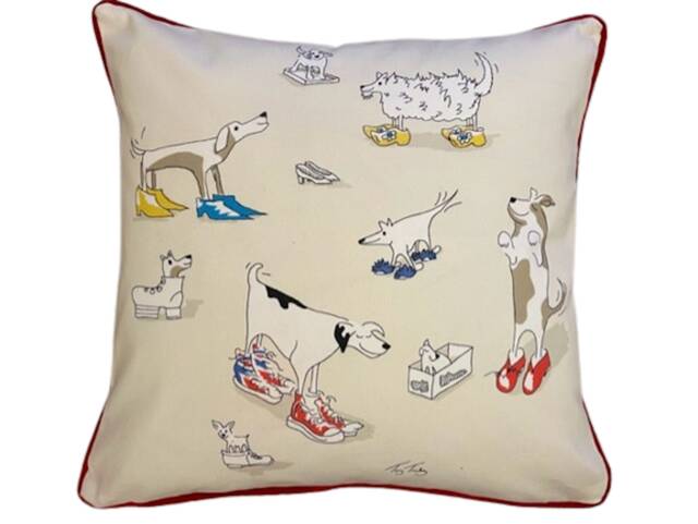 Sanderson Dogs & Clogs Cushion Cover Cream Cotton, Rainbow Piping - image 1