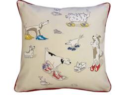 Sanderson Dogs & Clogs Cushion Cover Cream Cotton, Rainbow Piping - thumbnail 1