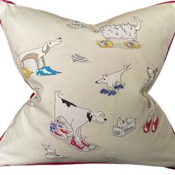 Sanderson Dogs & Clogs Cushion Cover Cream Cotton, Rainbow Piping - thumbnail 2