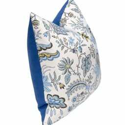 Blue Gold Jacobean Floral Pillow Cover - French General Josephine Bleu Designer Home Decor Throw - thumbnail 2