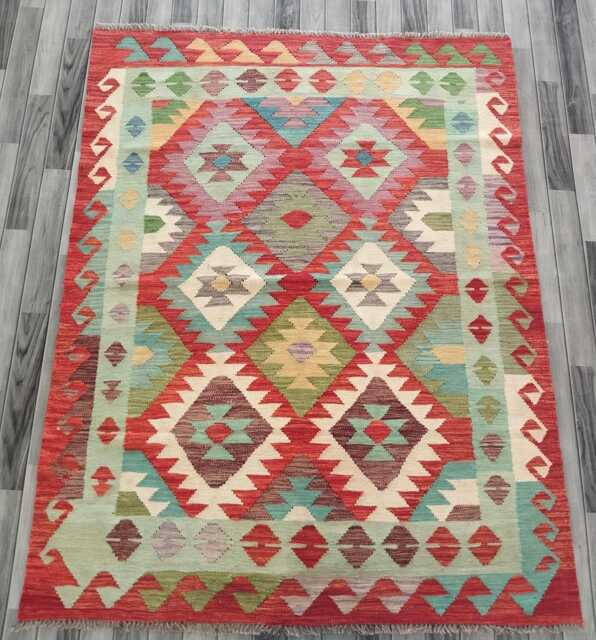 Kilim Rug Classic, Handmade Artisan Afghan Turkish, Scandinavian, Navajo, Bohemian Flatweave, Natural Wool 201x159 cm - image 1