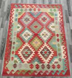 Kilim Rug Classic, Handmade Artisan Afghan Turkish, Scandinavian, Navajo, Bohemian Flatweave, Natural Wool 201x159 cm - thumbnail 1