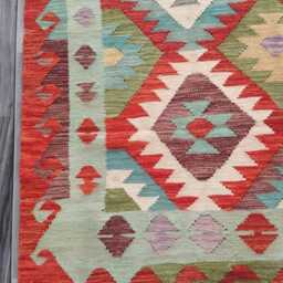 Kilim Rug Classic, Handmade Artisan Afghan Turkish, Scandinavian, Navajo, Bohemian Flatweave, Natural Wool 201x159 cm - thumbnail 2