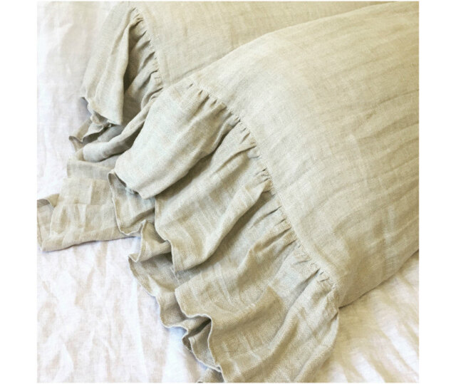 A Pair Of Chevron Linen Pillow Covers With Mermaid Long Ruffles, Chevron Handmade in Natural - image 1
