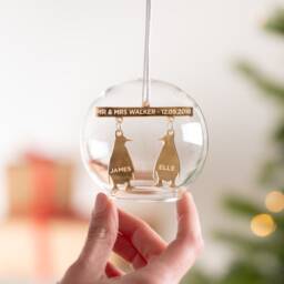 Personalised Mr & Mrs Penguin Glass Dome Bauble - thumbnail 2