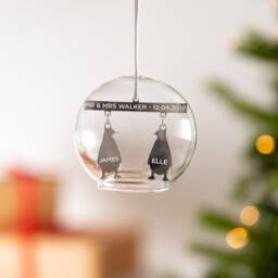 Personalised Mr & Mrs Penguin Glass Dome Bauble - thumbnail 4