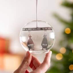 Personalised Mr & Mrs Penguin Glass Dome Bauble - thumbnail 3