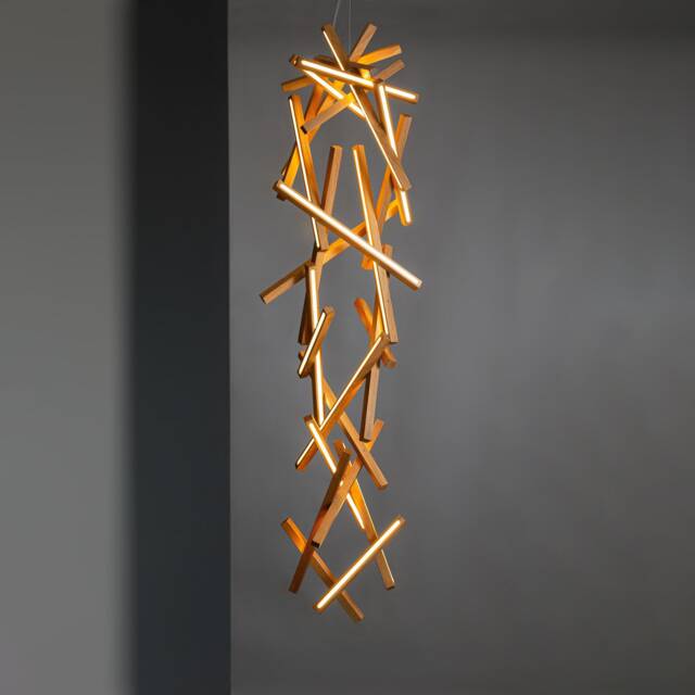 Wooden Staircase Chandelier Genesis, Staiway Wooden Lighting, Staircase Chandelier, Long Suspension Modern Lighting - image 1