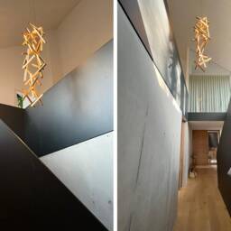 Wooden Staircase Chandelier Genesis, Staiway Wooden Lighting, Staircase Chandelier, Long Suspension Modern Lighting - thumbnail 2