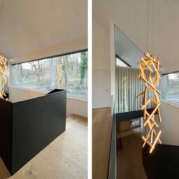 Wooden Staircase Chandelier Genesis, Staiway Wooden Lighting, Staircase Chandelier, Long Suspension Modern Lighting - thumbnail 3