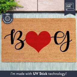 Personalized Initial Red Heart Door Mat - Custom Coir Rug New Home Gift Cute Housewarming