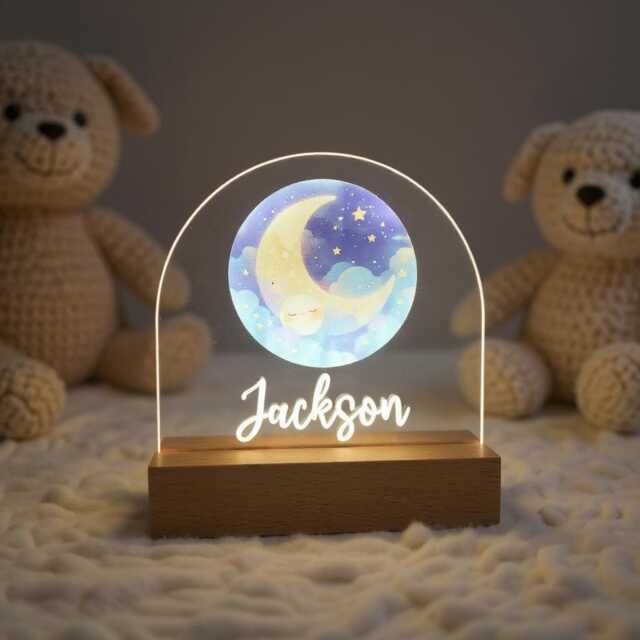 Customized Moon & Stars Night Light For Kids Bedrooms - Nursery Baby Lamp 3 Settings - image 1