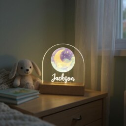 Customized Moon & Stars Night Light For Kids Bedrooms - Nursery Baby Lamp 3 Settings - thumbnail 3