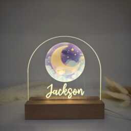 Customized Moon & Stars Night Light For Kids Bedrooms - Nursery Baby Lamp 3 Settings - thumbnail 2