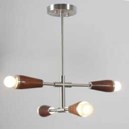 Mid Century Sputnik Chandelier Walnut Wood & Brass Four-Light Fixture - thumbnail 3