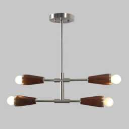 Mid Century Sputnik Chandelier Walnut Wood & Brass Four-Light Fixture - thumbnail 2