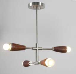 Mid Century Sputnik Chandelier Walnut Wood & Brass Four-Light Fixture - thumbnail 1