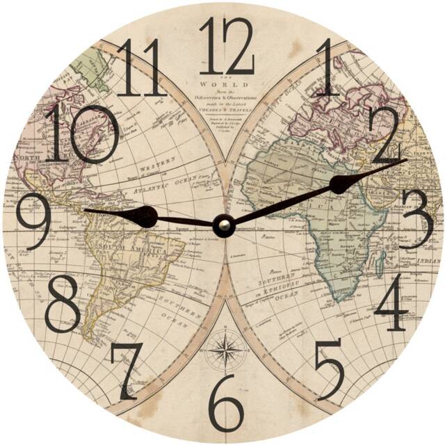 World Map Clock - Vintage Wall Clock - image 1