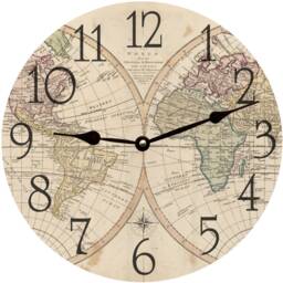 World Map Clock - Vintage Wall Clock - thumbnail 1